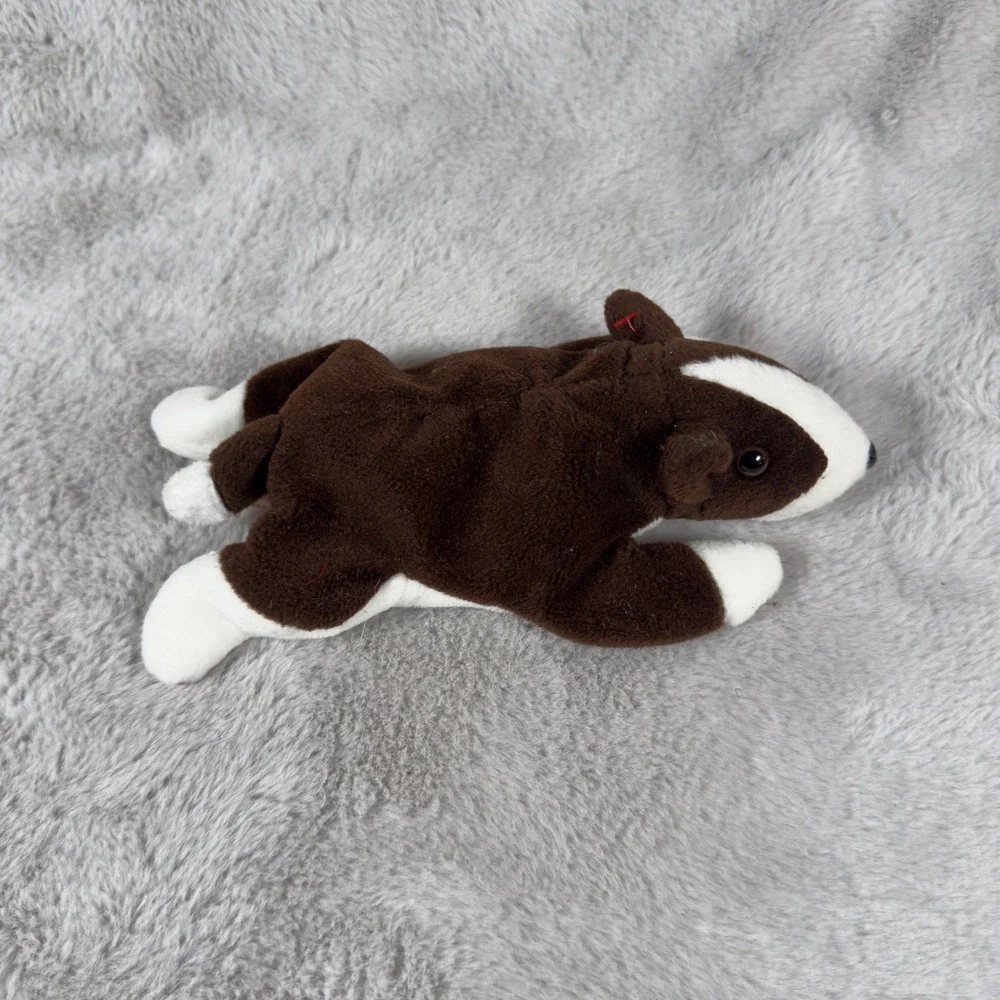 Ty‎ Beanie Baby Bruno the Bull Terrier Dog Brown White Plush Vintage 1997
